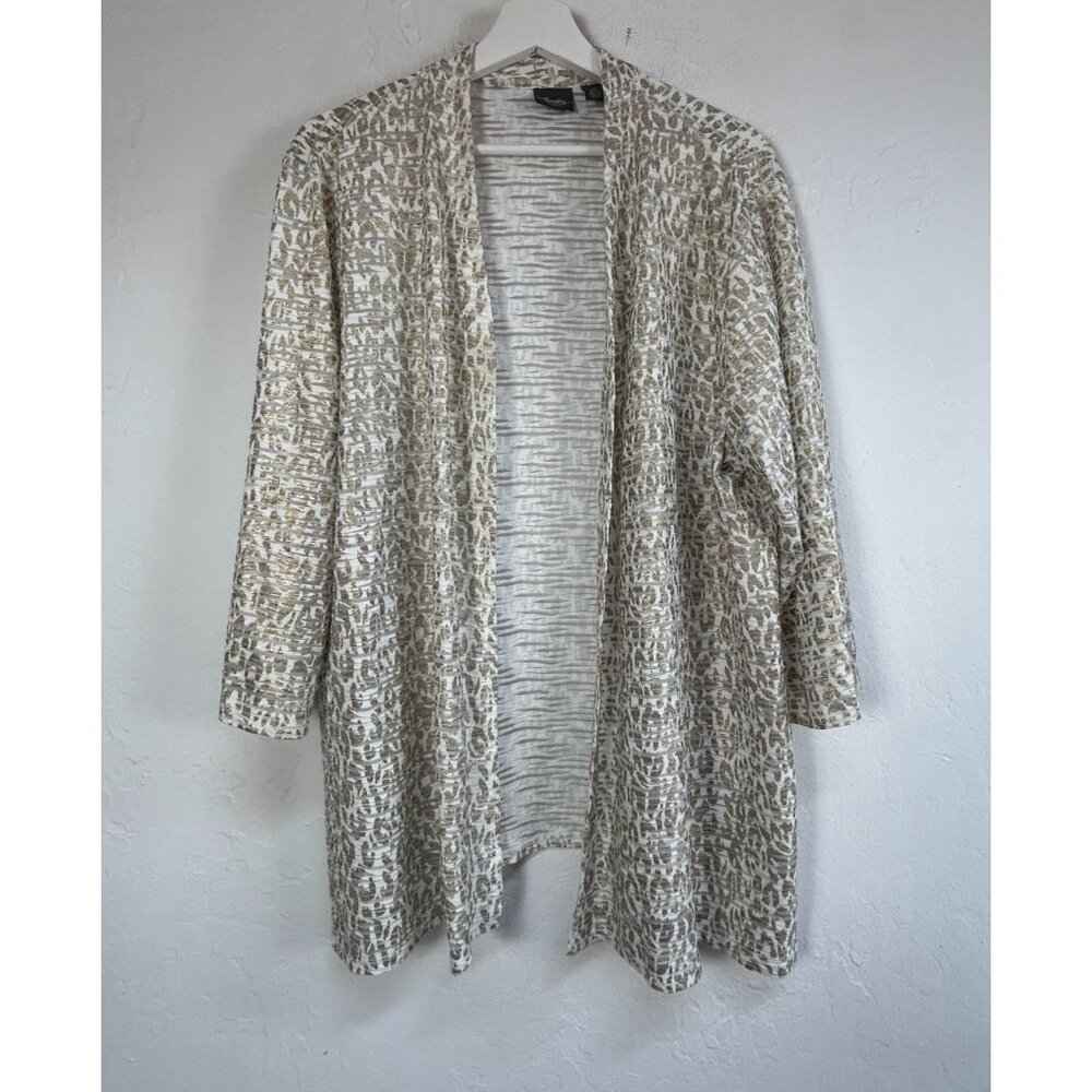 Chico's Travelers Womens Gold Metallic Animal Print Cardigan Sweater Size 4 NWOT